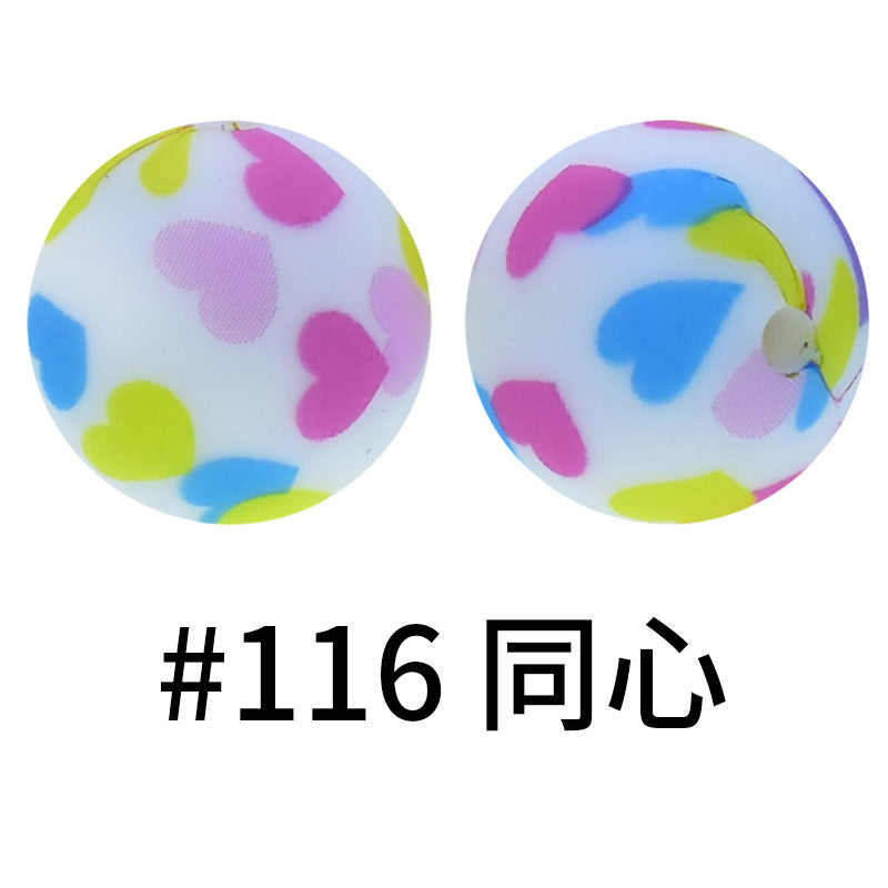 Wholesale 50pcs 16mm Print Silicone Beads Colorful Silicone Water Transfer Beads